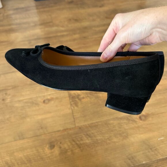 Talbots Womens Black Velvet Ballet Heels Size 7.5 Block Heel Pumps Bow Suede - Picture 5 of 11